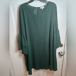 Andrée by Unit Tiered Bell Sleeve Dress – 3X – Dark Green